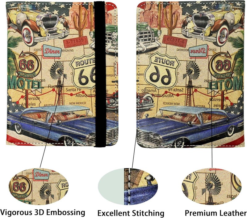 bassyil Passport Holder for Women and Men PU Leather Passport Cover for Travel (American Vintage Route 66) - Image 2